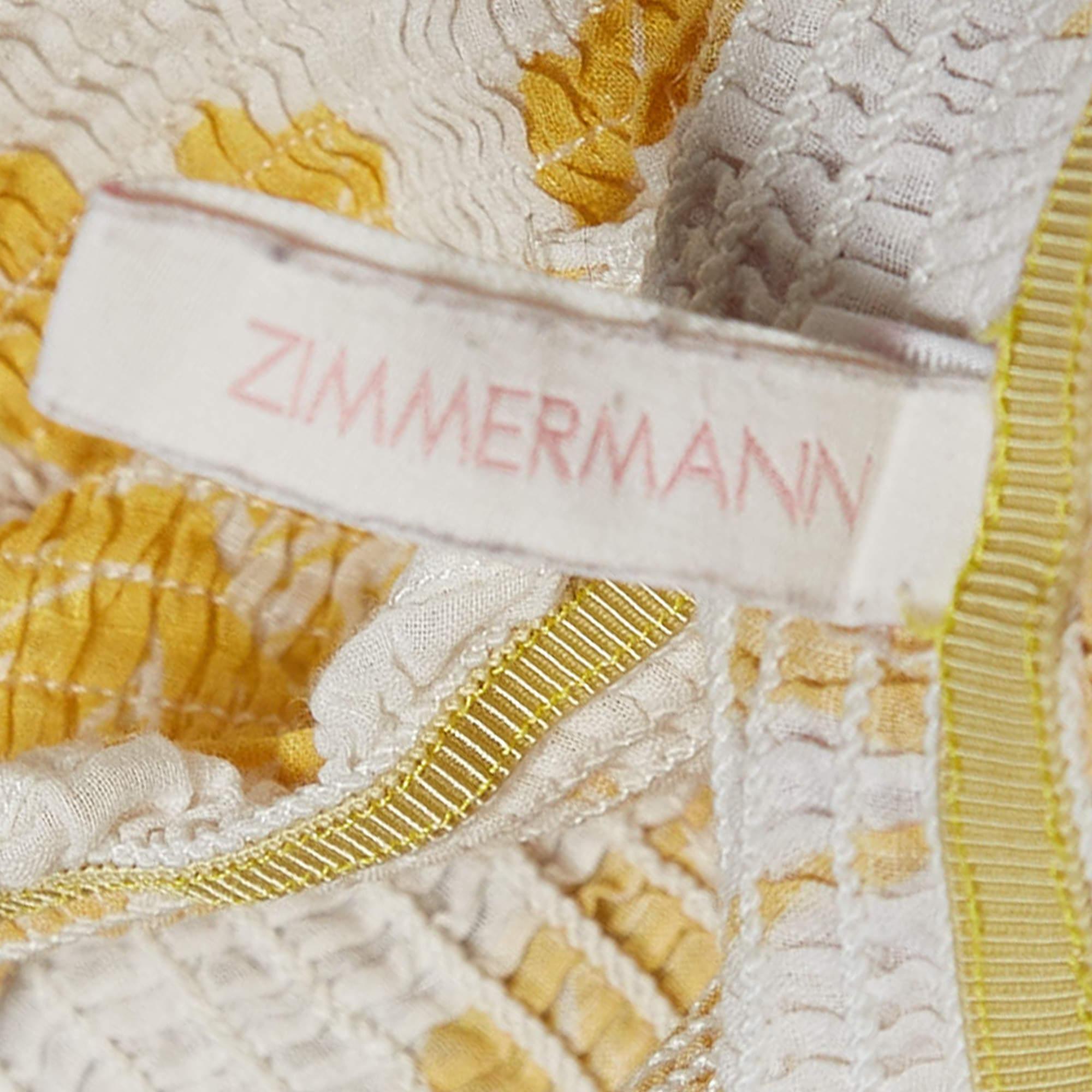 Zimmermann White/Yellow Printed Cotton Playsuit (10 Yrs) In Good Condition For Sale In Dubai, Al Qouz 2