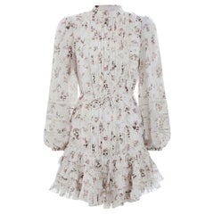 Zimmermann Whitewave Floral Print Lace Panelled Silk Blend Mini Dress