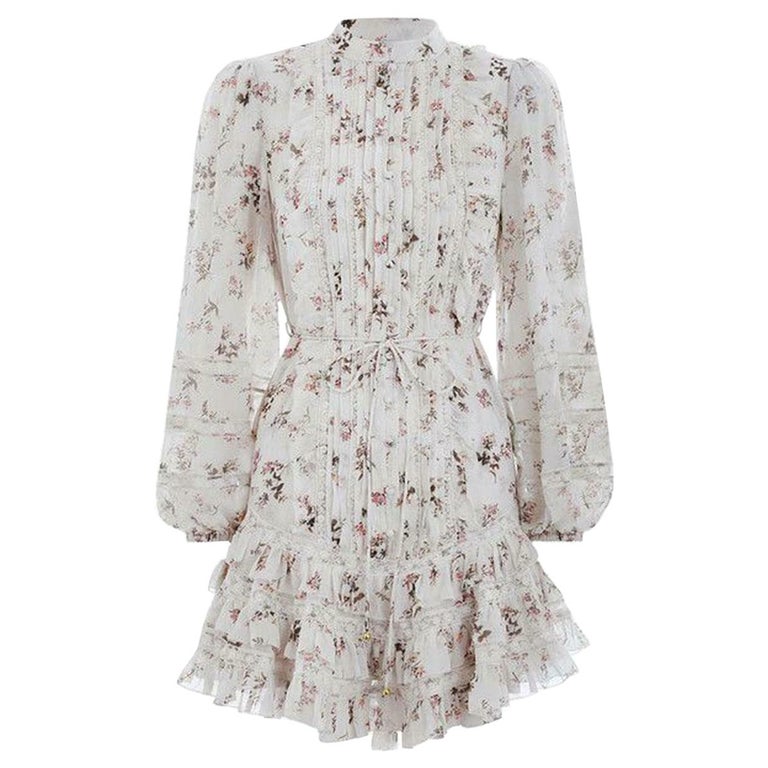 Zimmermann Whitewave Floral Print Lace Panelled Silk Blend Mini Dress ...
