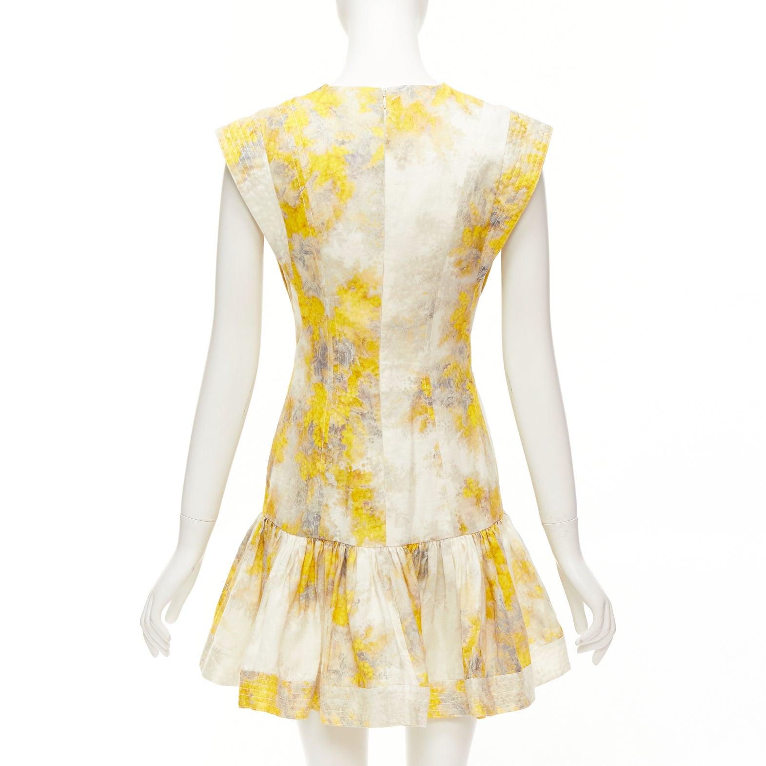 Women's ZIMMERMANN Wild Botanica yellow cream linen floral drop waist dress Sz.1 S