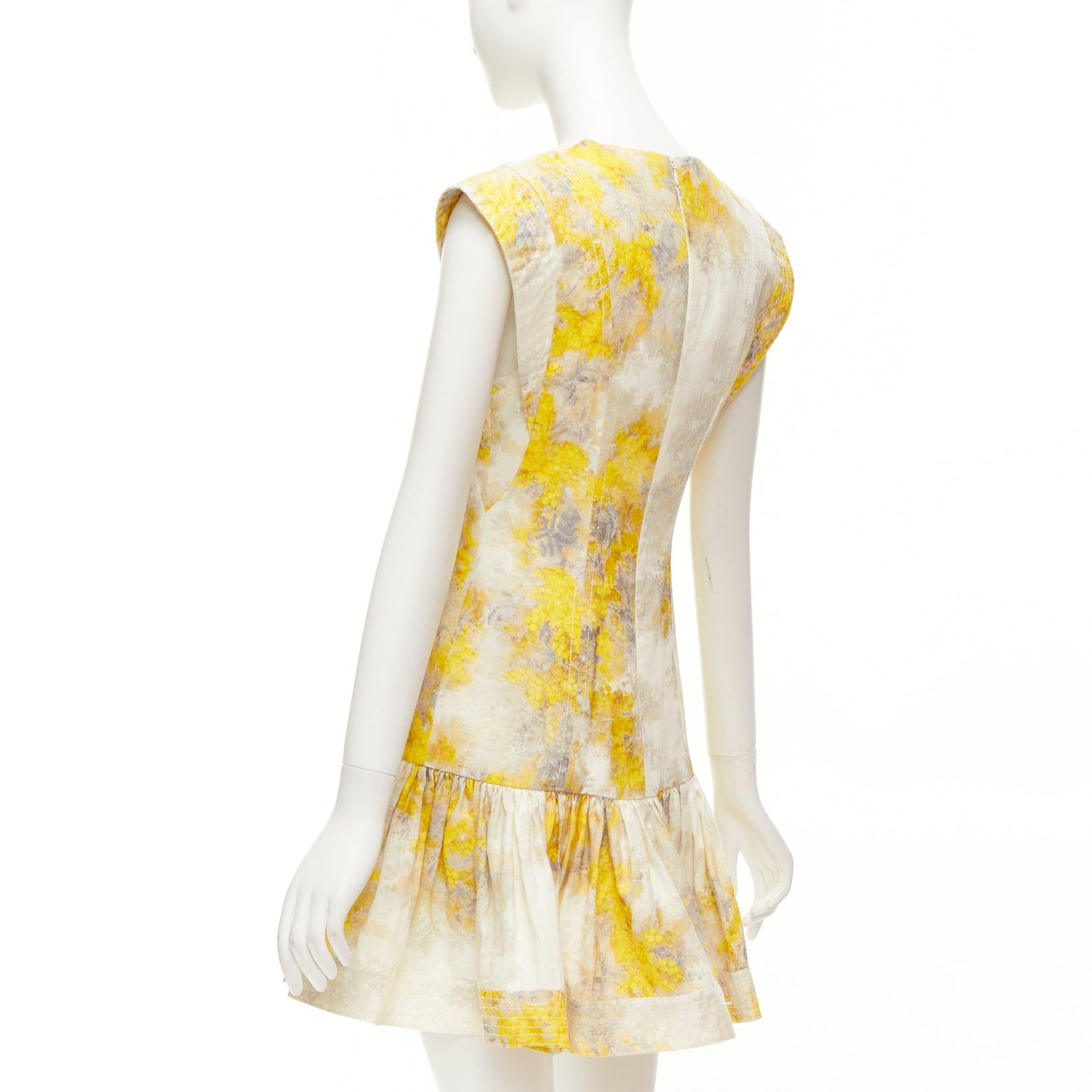 ZIMMERMANN Wild Botanica yellow cream linen floral drop waist dress Sz.1 S 1