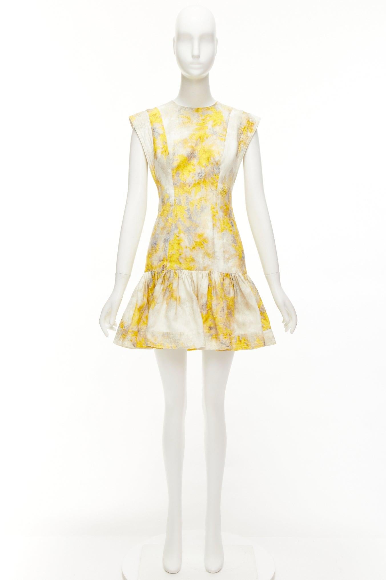 ZIMMERMANN Wild Botanica yellow cream linen floral drop waist dress Sz.1 S 4