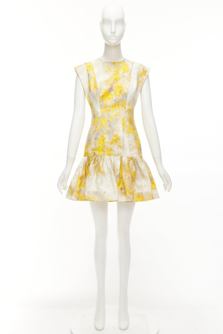 ZIMMERMANN Wild Botanica yellow cream linen floral drop waist dress Sz.1 S  at 1stDibs