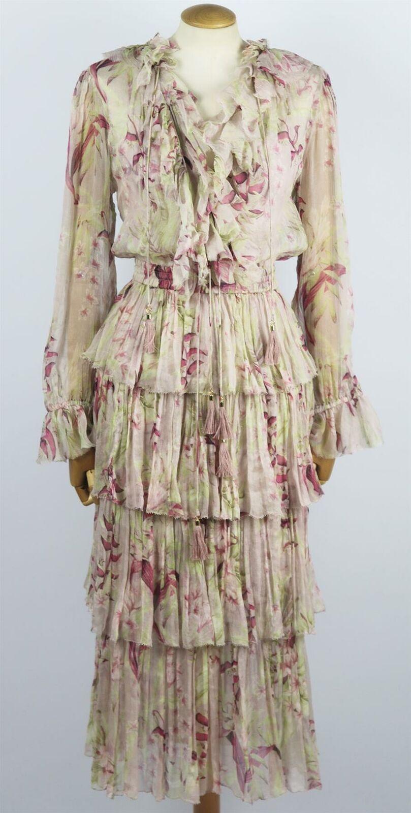 Zimmermann's 'Winsome' dress is cut from whisper-weight crinkled silk-chiffon, this pretty floral design has a ruffle-trimmed neckline and falls to a floaty, tiered midi skirt, the elasticated band flatteringly cinches the waist, while the