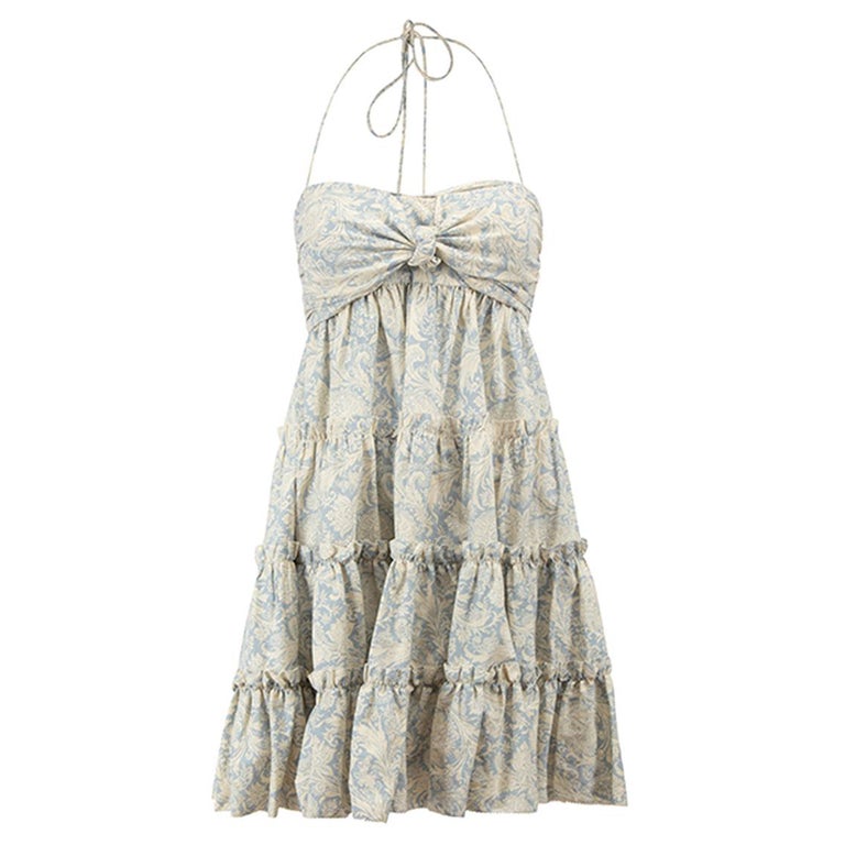 Zimmermann Women's Blue/Cream Paisley Tiered Sleeveless Halter neck Mini  Dress For Sale at 1stDibs
