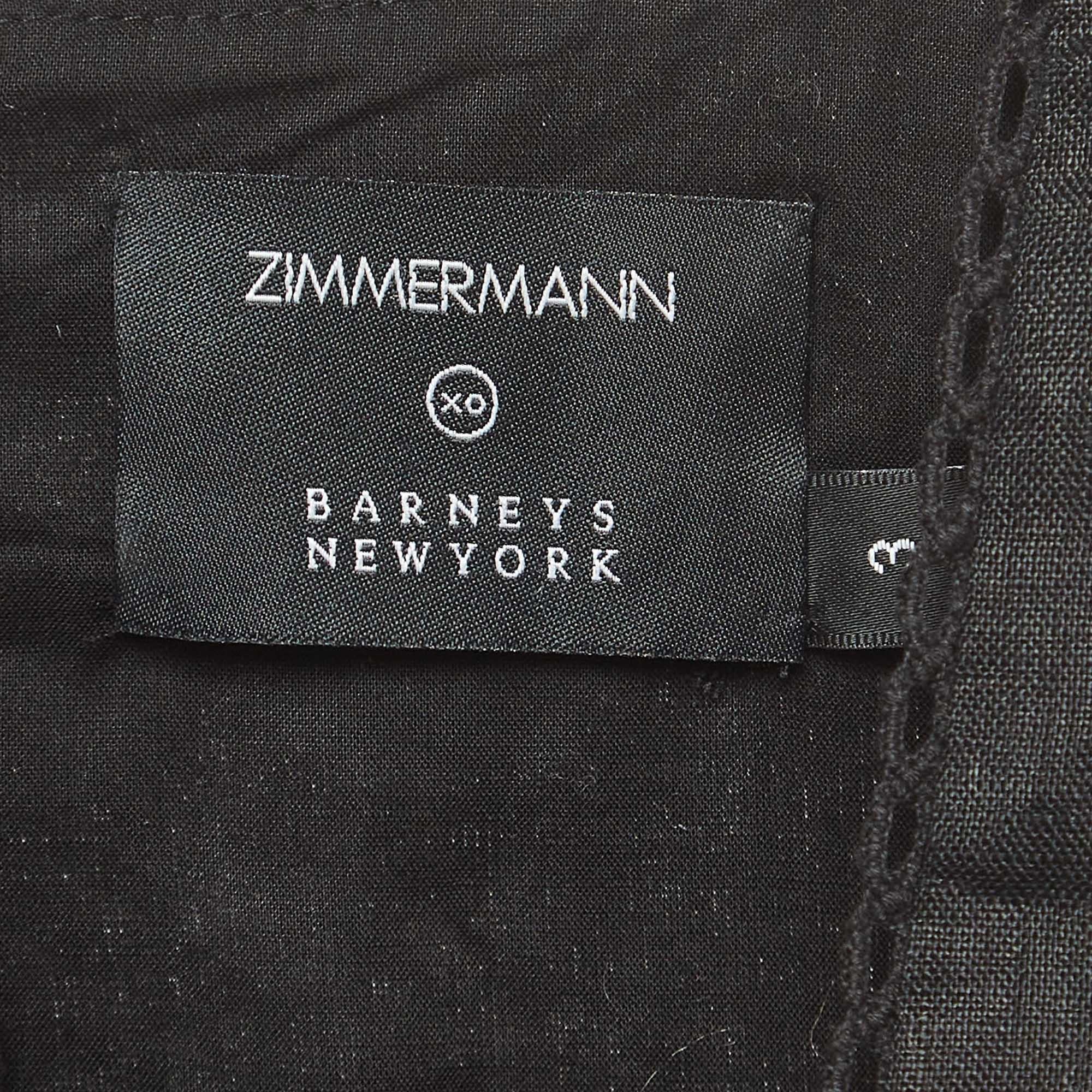 Zimmermann X Barneys Black Lace Trim Linen Tiered Mini Dress L In Good Condition In Dubai, Al Qouz 2