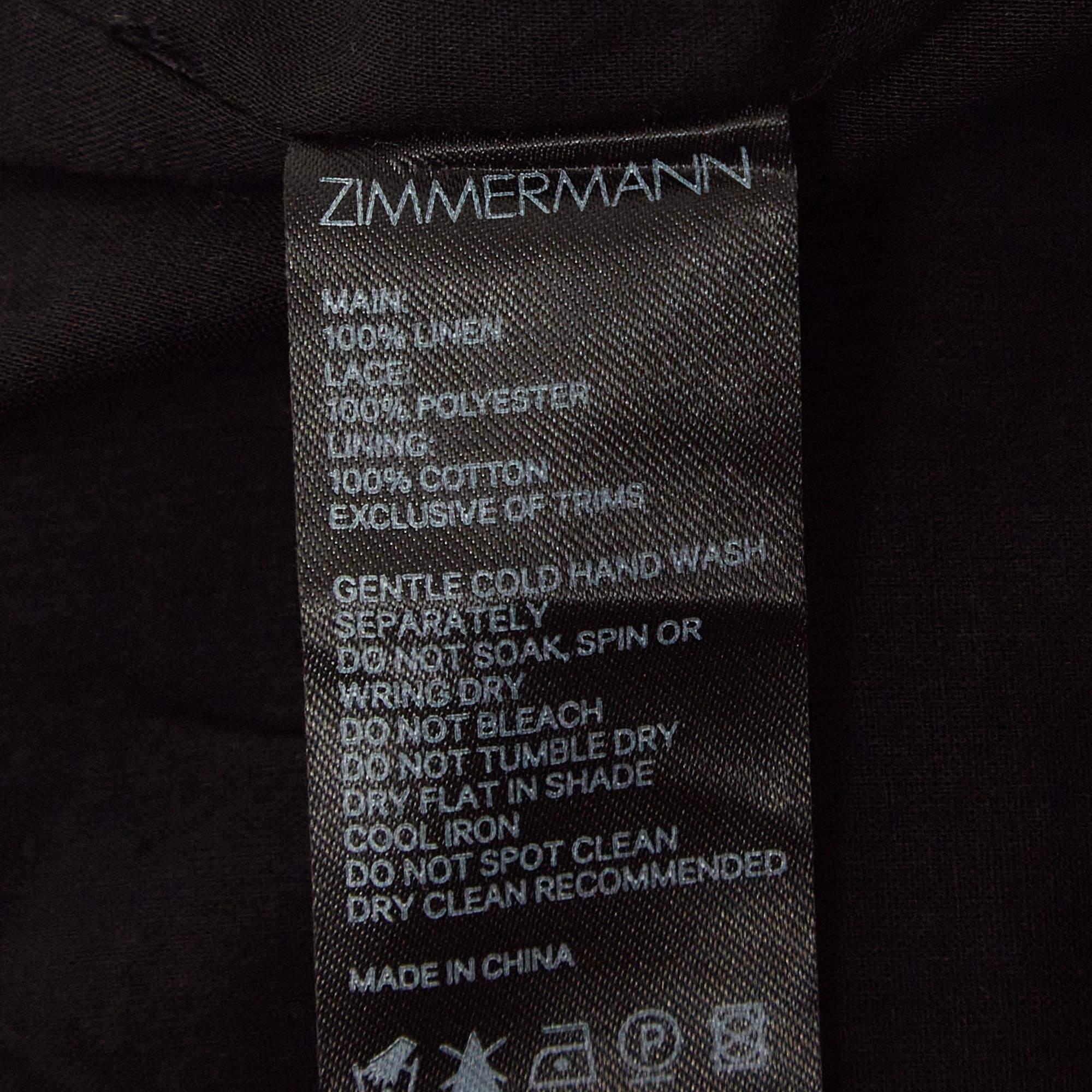 Women's Zimmermann X Barneys Black Lace Trim Linen Tiered Mini Dress L