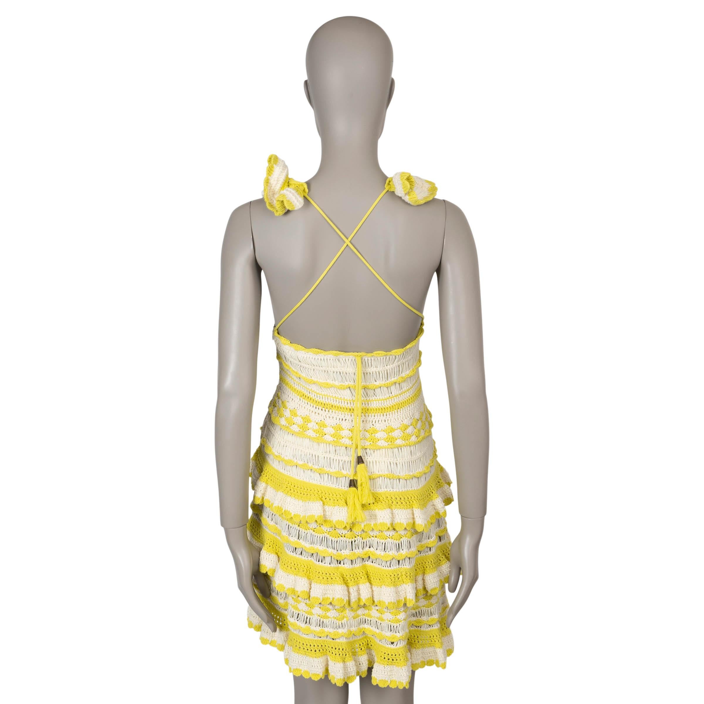ZIMMERMANN amarillo crema algodón HALCYON CROCHET TEJIDO MINI Vestido S Blanco en venta