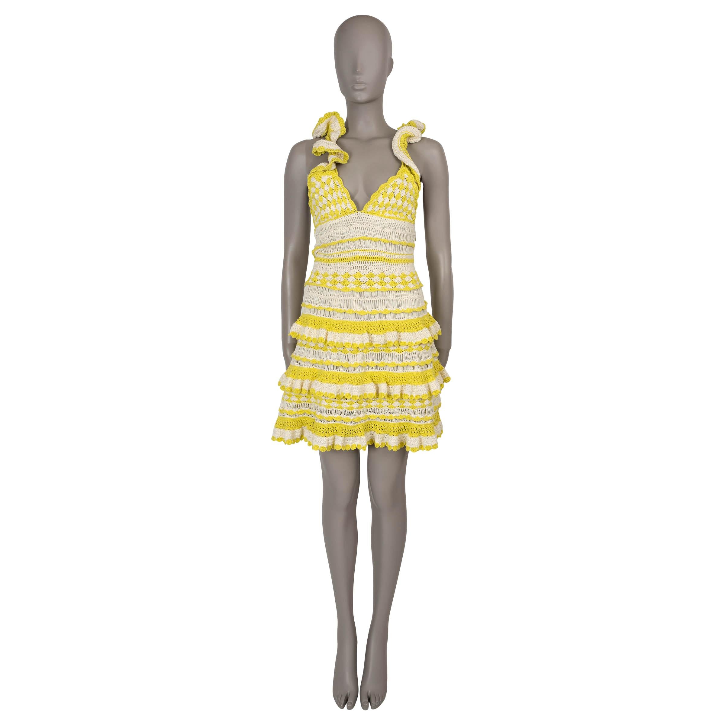 De las mujeres ZIMMERMANN amarillo crema algodón HALCYON CROCHET TEJIDO MINI Vestido S en venta