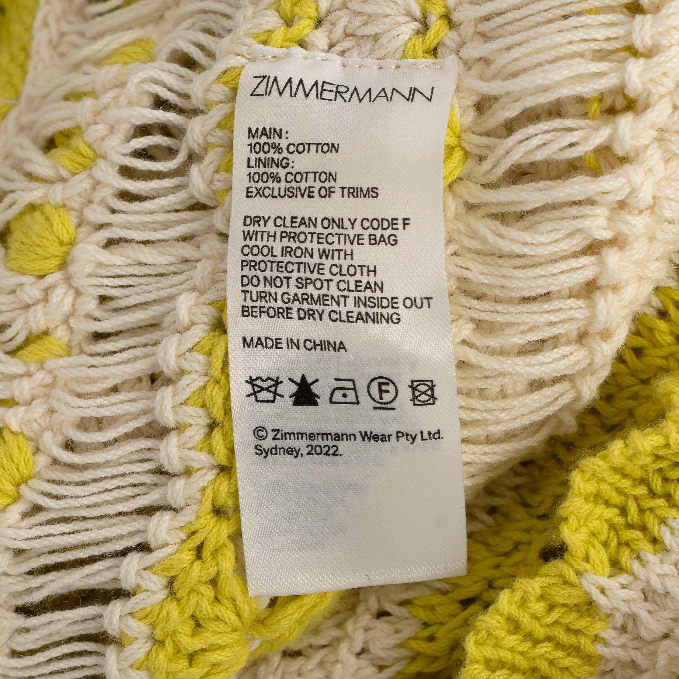 ZIMMERMANN amarillo crema algodón HALCYON CROCHET TEJIDO MINI Vestido S en venta 2