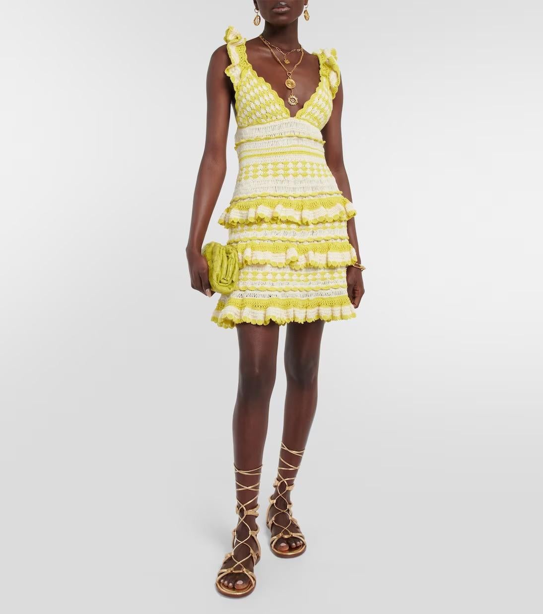 ZIMMERMANN amarillo crema algodón HALCYON CROCHET TEJIDO MINI Vestido S en venta 3
