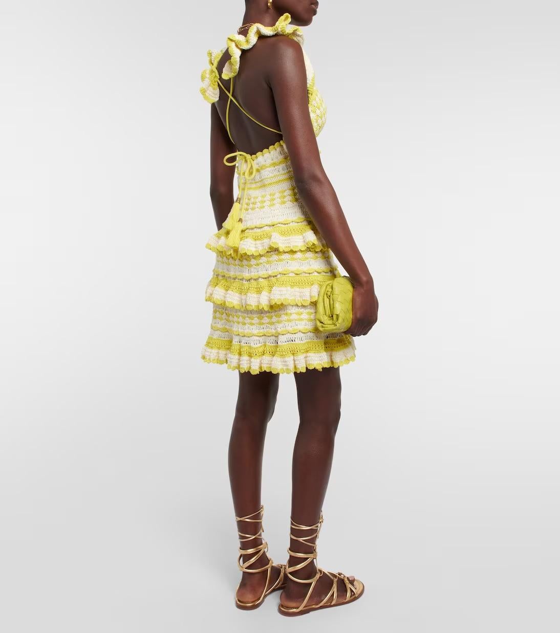 ZIMMERMANN amarillo crema algodón HALCYON CROCHET TEJIDO MINI Vestido S en venta 4