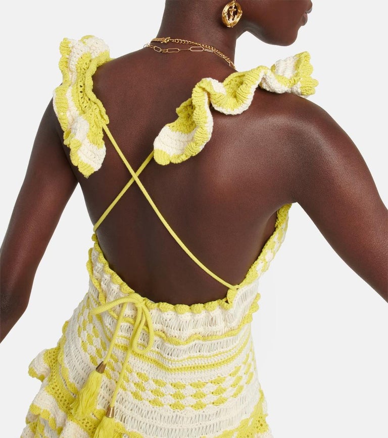 ZIMMERMANN yellow cream cotton HALCYON CROCHET KNIT MINI Dress S For Sale  at 1stDibs