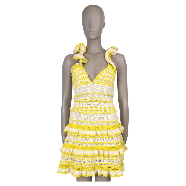 ZIMMERMANN yellow cream cotton HALCYON CROCHET KNIT MINI Dress S For Sale  at 1stDibs