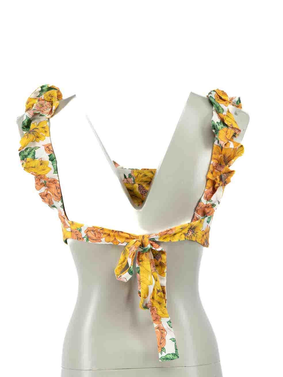 Zimmermann Yellow Floral Print Ruffle Crop Top Size S In Excellent Condition For Sale In London, GB