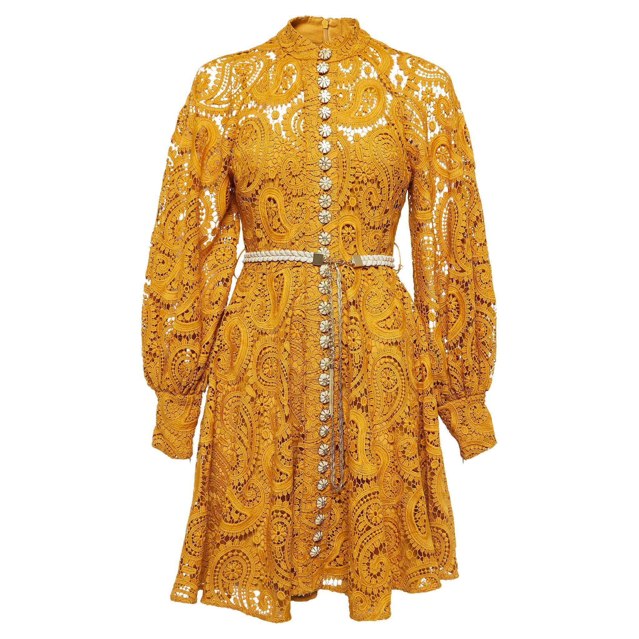 Zimmermann Yellow Paisley Lace Anneke Mini Dress S For Sale