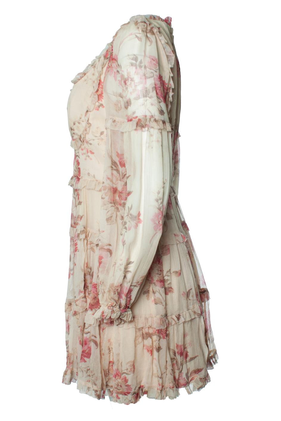 Zimmermann, Yellow floral print silk corsair corset frill mini dress. The item is new - unworn

CONDITION: new - unworn

SIZE: 3

MEASUREMENTS: length 68 cm, width 45 cm, waist 38 cm, shoulder width 37 cm, sleeve length 64 cm

MATERIAL: 100%