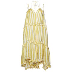 Zimmermann Yellow Stripe Print Linen Flared Dress S
