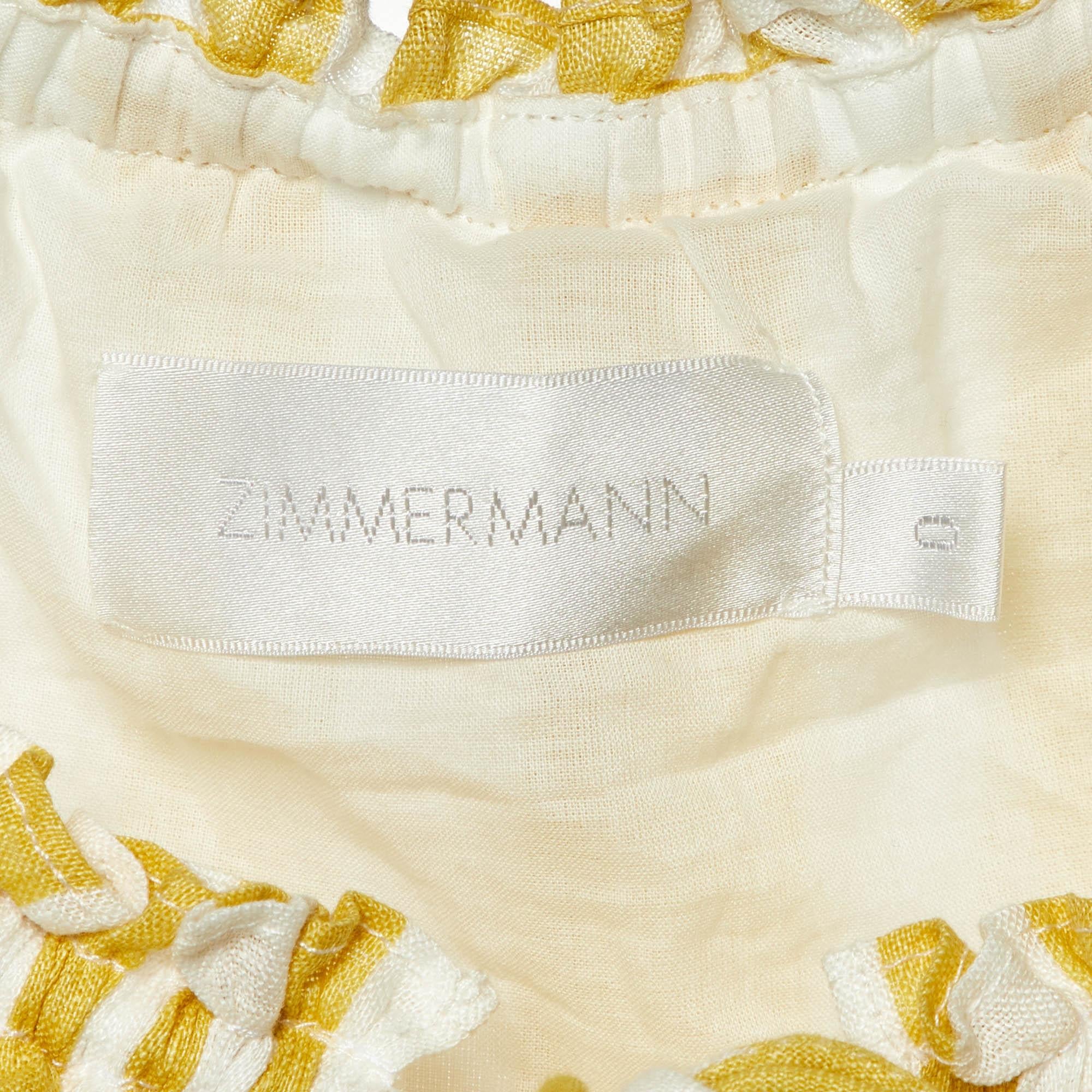 Women's Zimmermann Yellow Stripe Print Linen Flared Midi Dress XS
