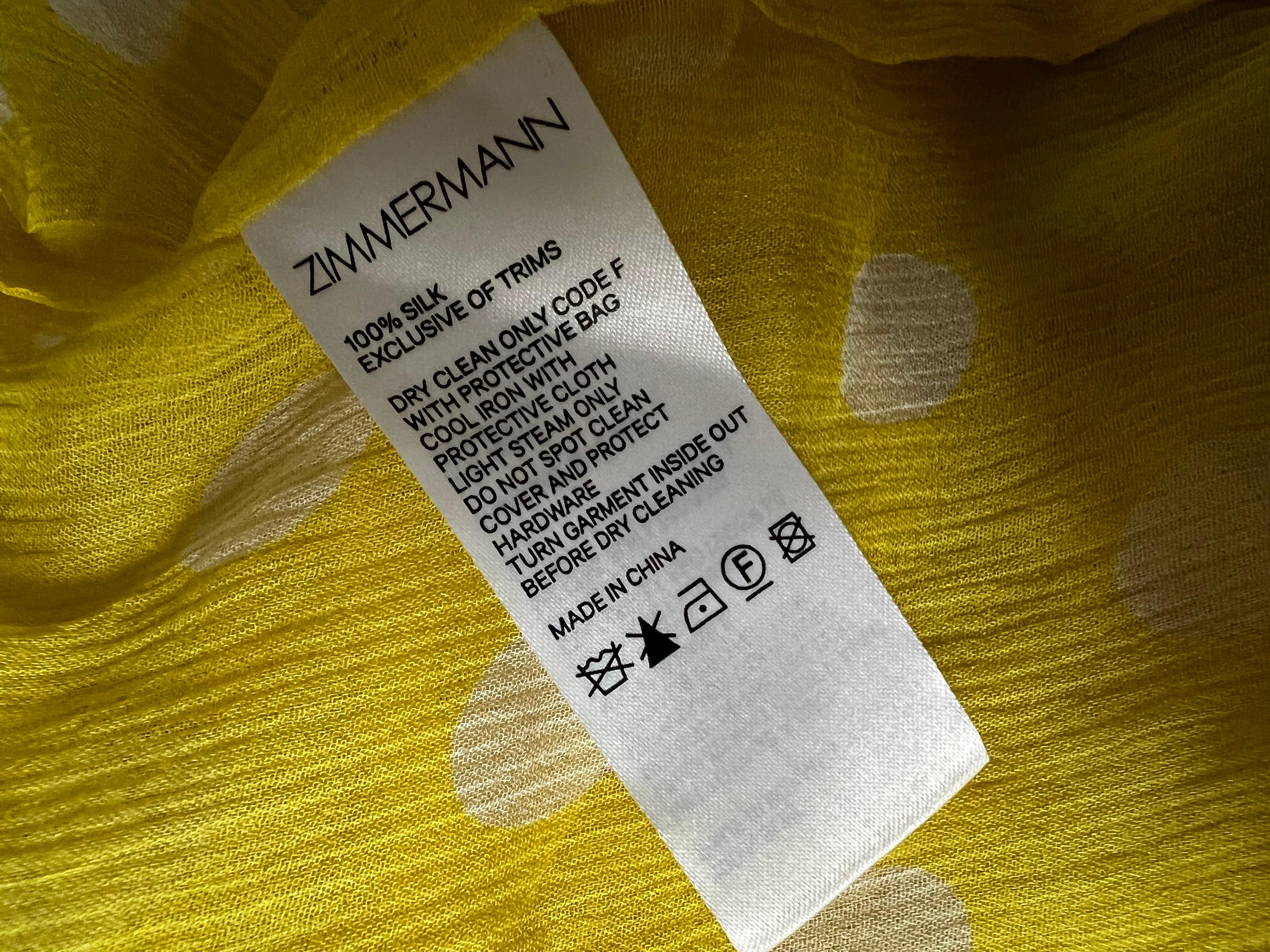 Zimmermann Yellow & White Silk Polka Dot Blouse Top, Size 2 For Sale 5