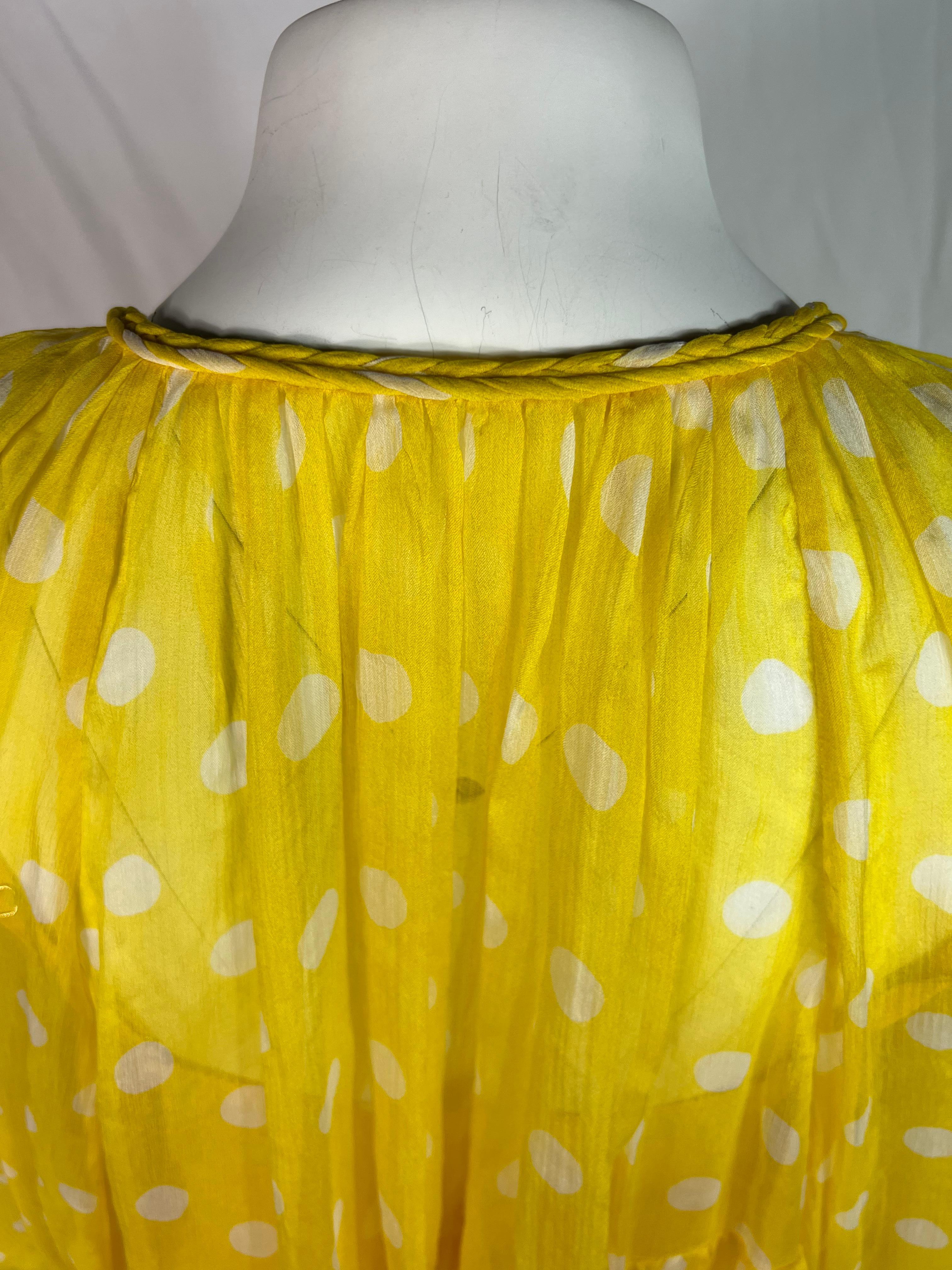 Zimmermann Yellow & White Silk Polka Dot Blouse Top, Size 2 In Excellent Condition For Sale In Beverly Hills, CA