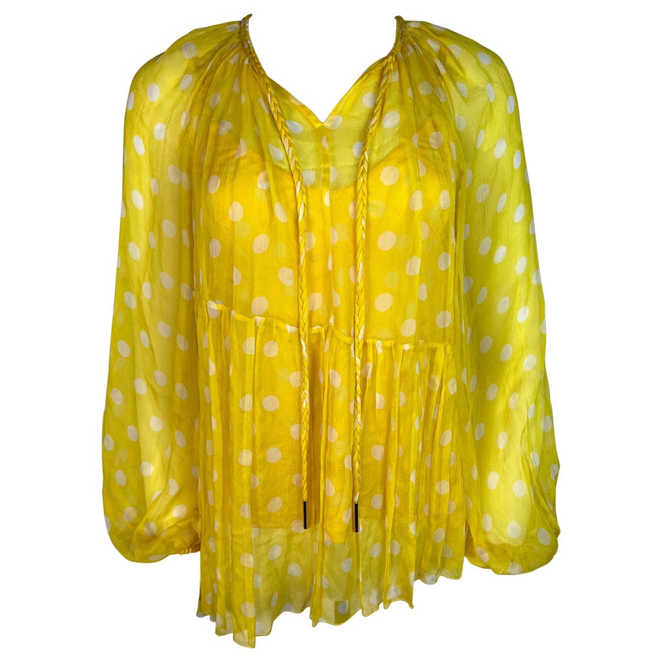 Zimmermann - Chemisier à pois en soie jaune et blanche, taille 2