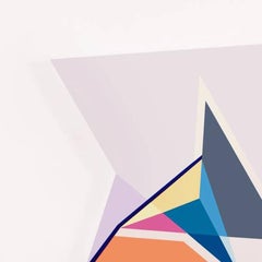 Polygon in space #25 - orange, grey, blue, sculptural wall painting on linen