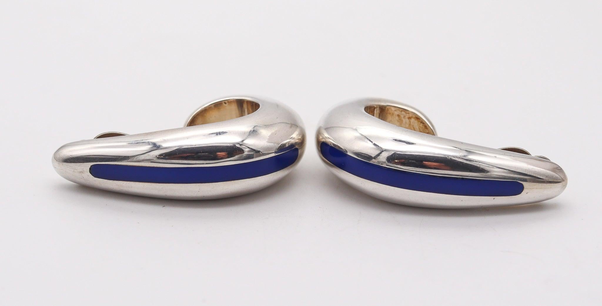 Modernista Zina BEVERLY HILLS Orecchini a cerchio con clip smaltati in argento 925 in vendita