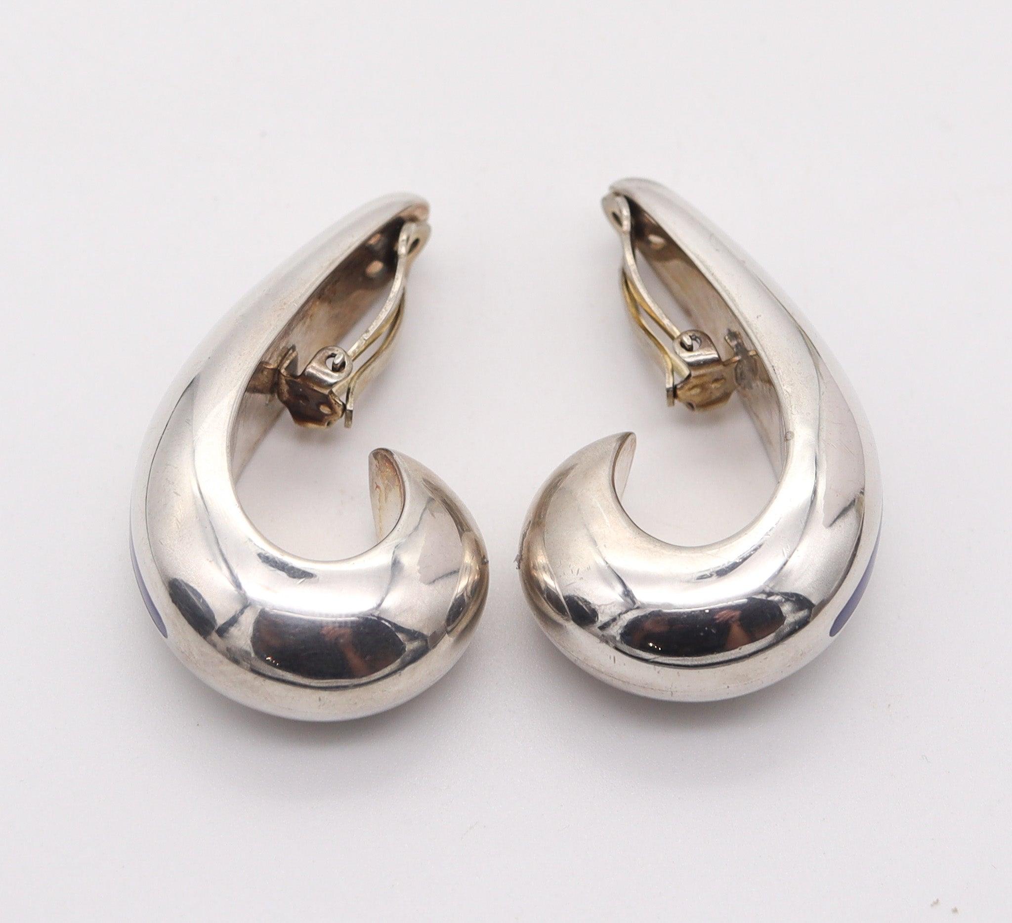 Donna Zina BEVERLY HILLS Orecchini a cerchio con clip smaltati in argento 925 in vendita