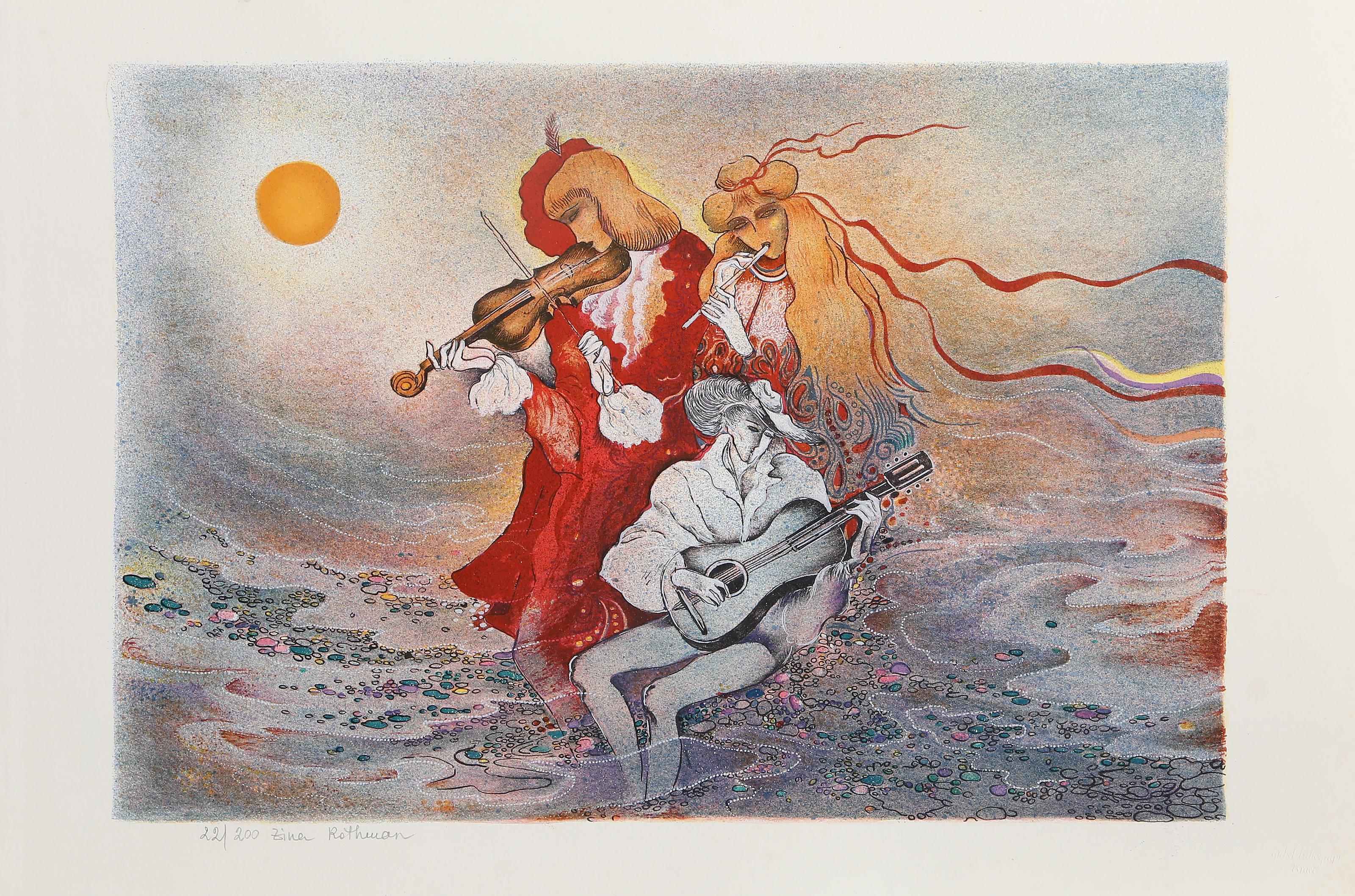 Trio, Surrealist Lithograph by Zina Rothman For Sale 3