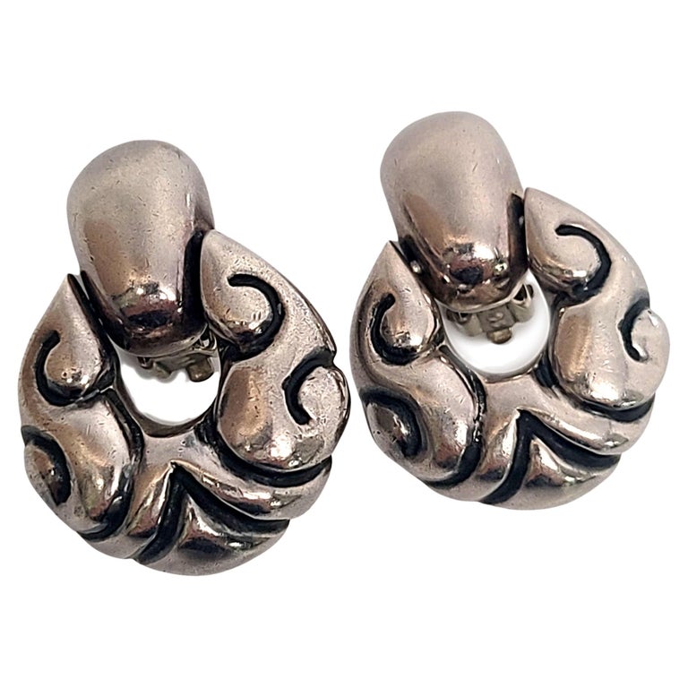 Zina Sterling Silver Clip-On Door Knocker Earrings For Sale at 1stDibs   zina sterling silver earrings, vintage sterling silver clip on earrings,  gold door knocker earrings