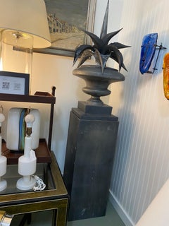 Zinc agave plant sculpture on pedestal stand by Domani modern Sutherland