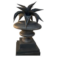 Zinc agave plant sculpture on pedestal stand by Domani modern Sutherland 