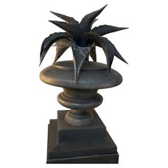 Zinc agave plant sculpture on pedestal stand by Domani modern Sutherland
