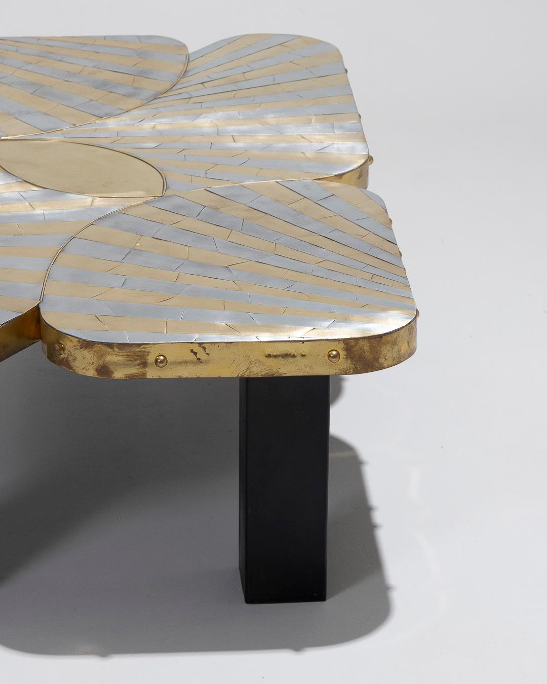 Post-Modern Zinc and brass coffee table, 1990s For Sale
