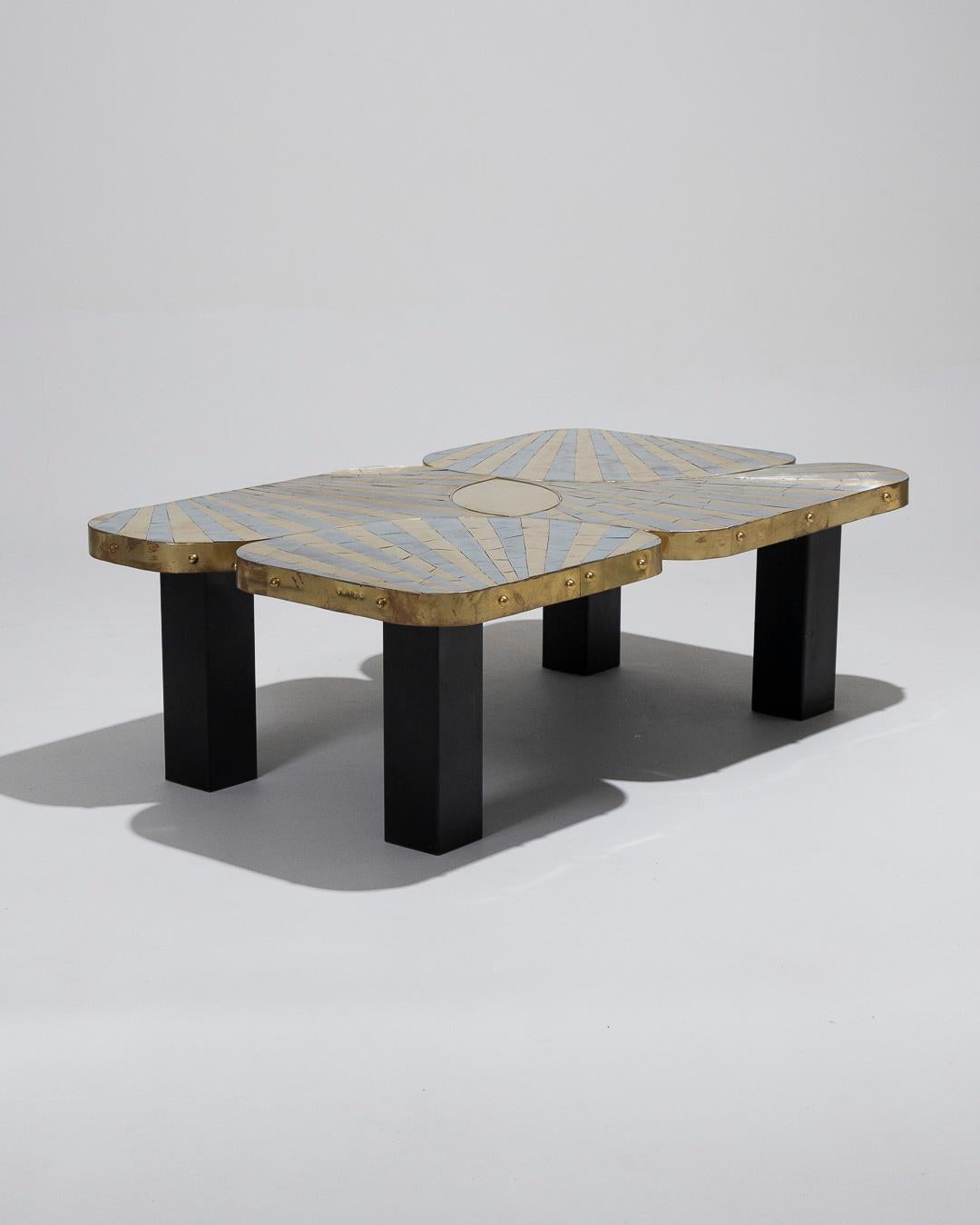 20th Century Zinc and brass coffee table, 1990s For Sale