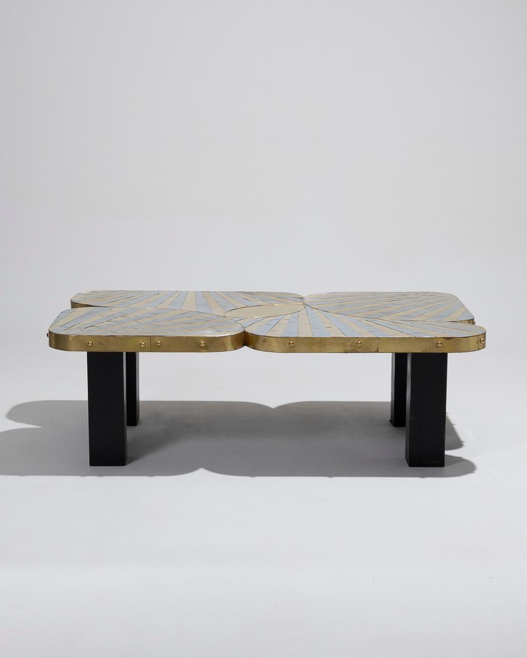 Brass Zinc and brass coffee table, 1990s For Sale