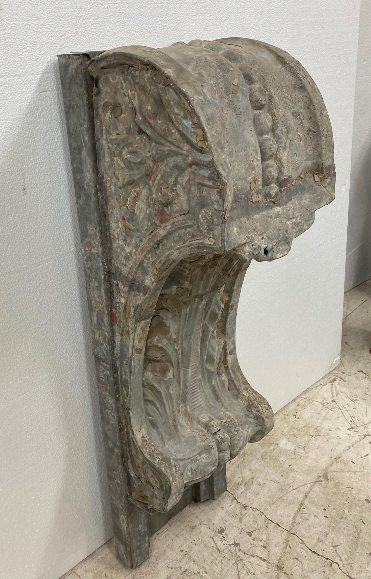 Zinc Corbel with Floral Design from Turn of the Century Building Facade In Good Condition In New York, NY