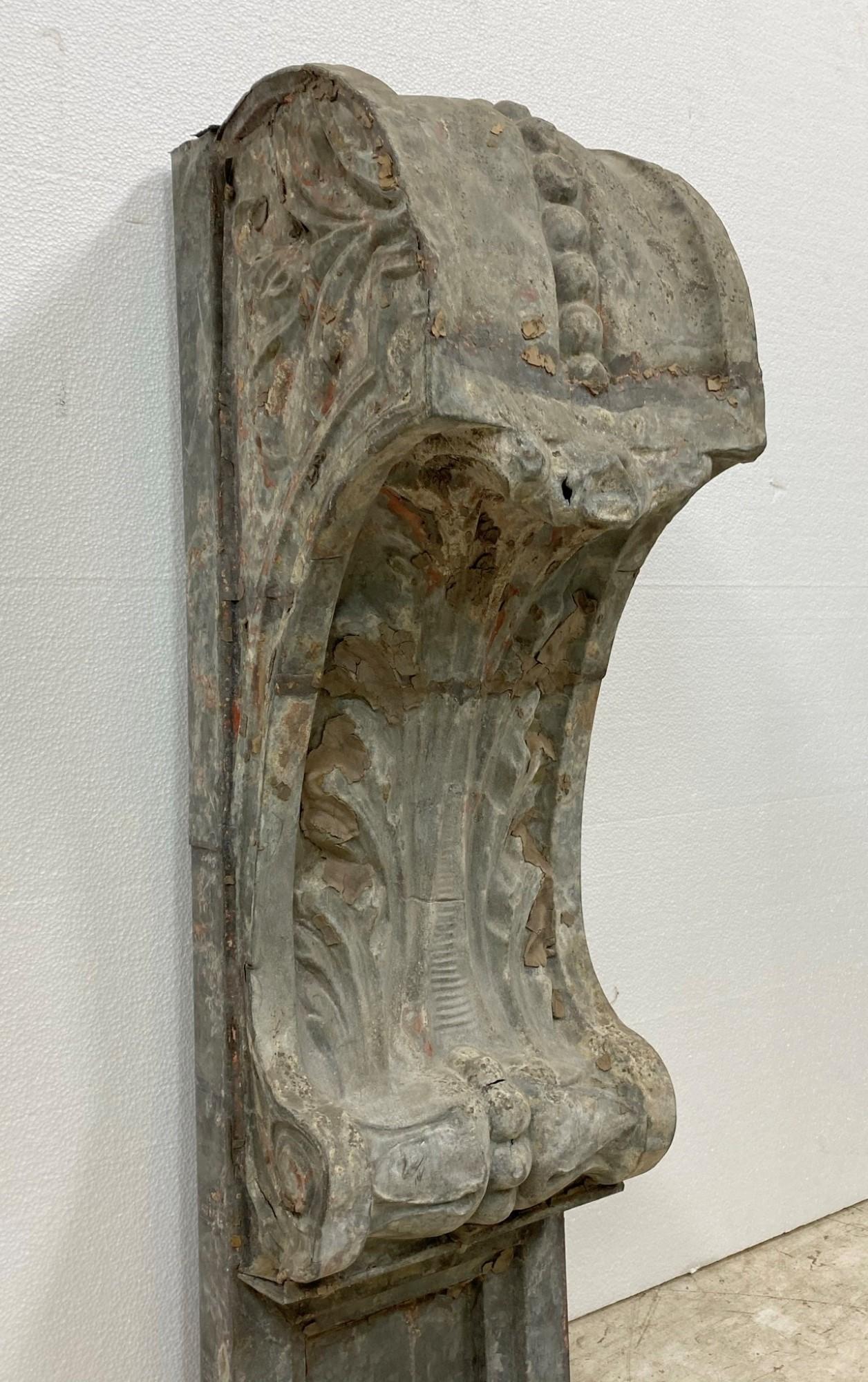 19th Century Zinc Corbel with Floral Design from Turn of the Century Building Facade
