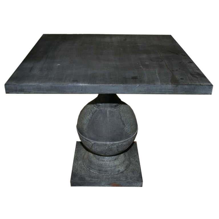 Zinc covered pedestal table. Square.
Dimensions: Height 31