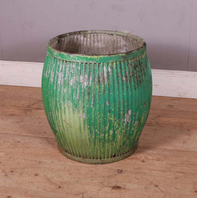 20th C zinc dolly tub planter with gorgeous flaky green paint.