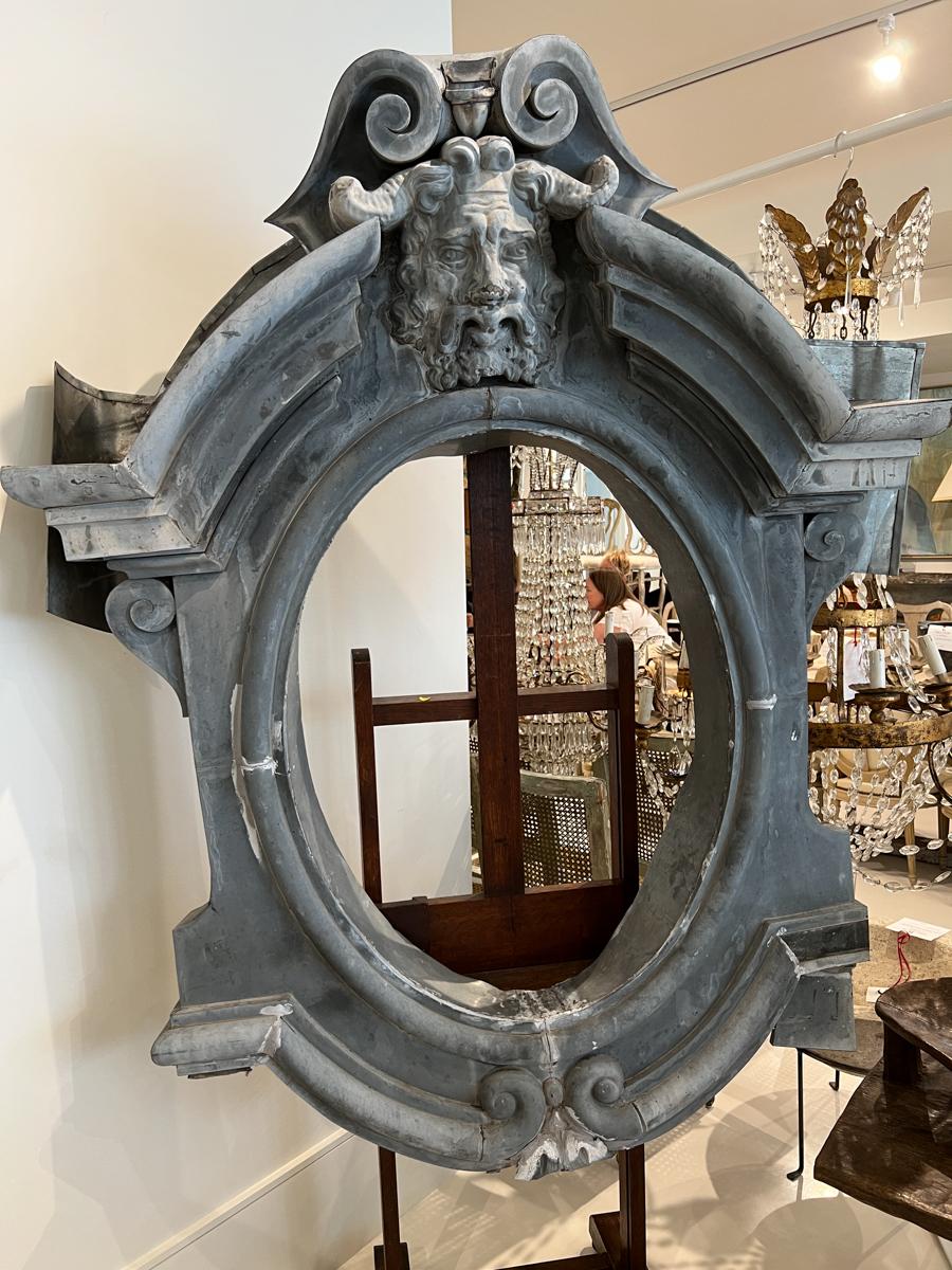 Prepare to be overwhelmed by this stunning zinc dormer window frame. It provides a huge presence in sheer dimension and audacious style. Imagine it repurposed as a mirror, a frame for a piece of art or as intended, as an exterior window frame.