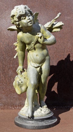 Sculpture de jardin en zinc représentant Cupidon par Auguste Moreau
