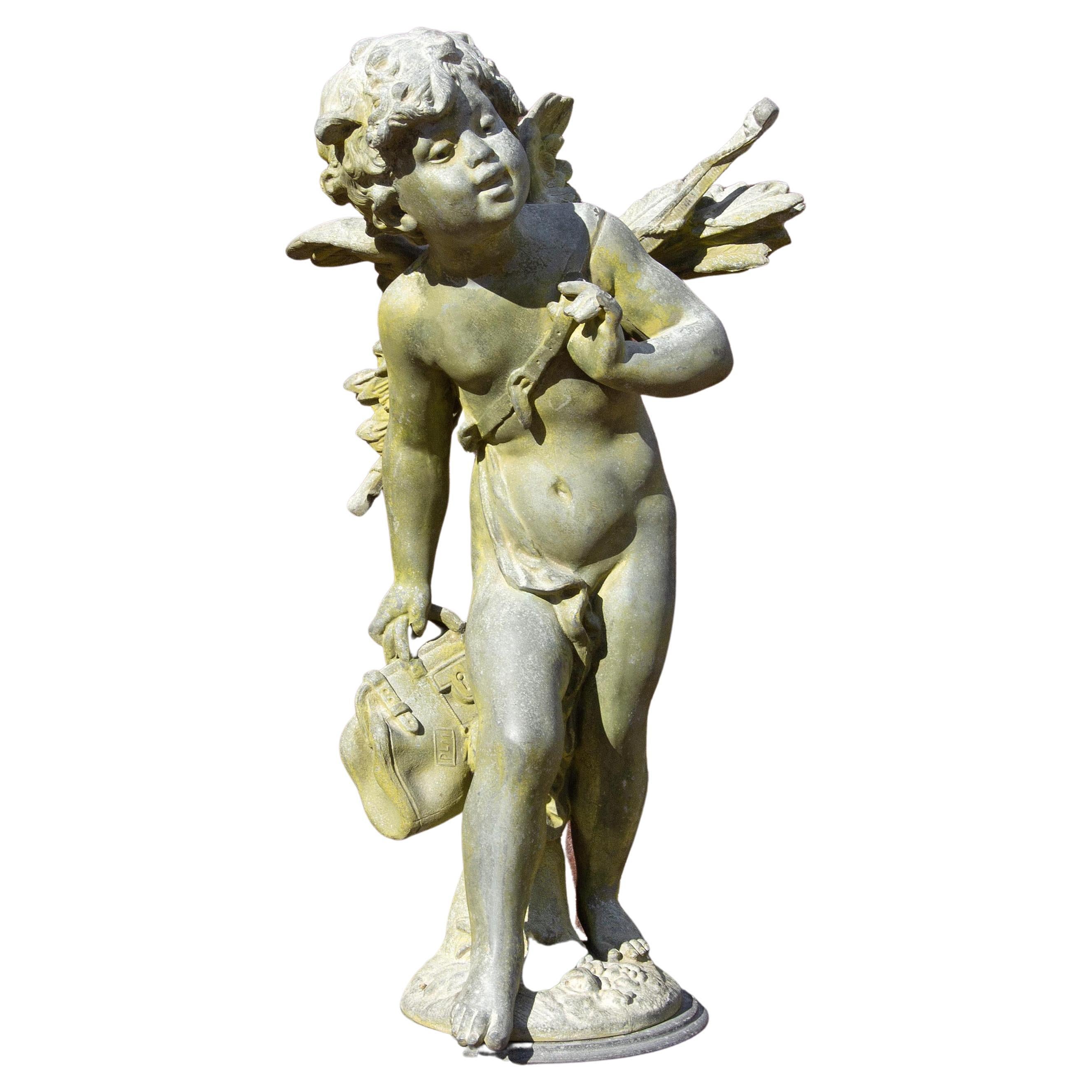 Zinc Garden Sculpture of Cupid by Auguste Moreau