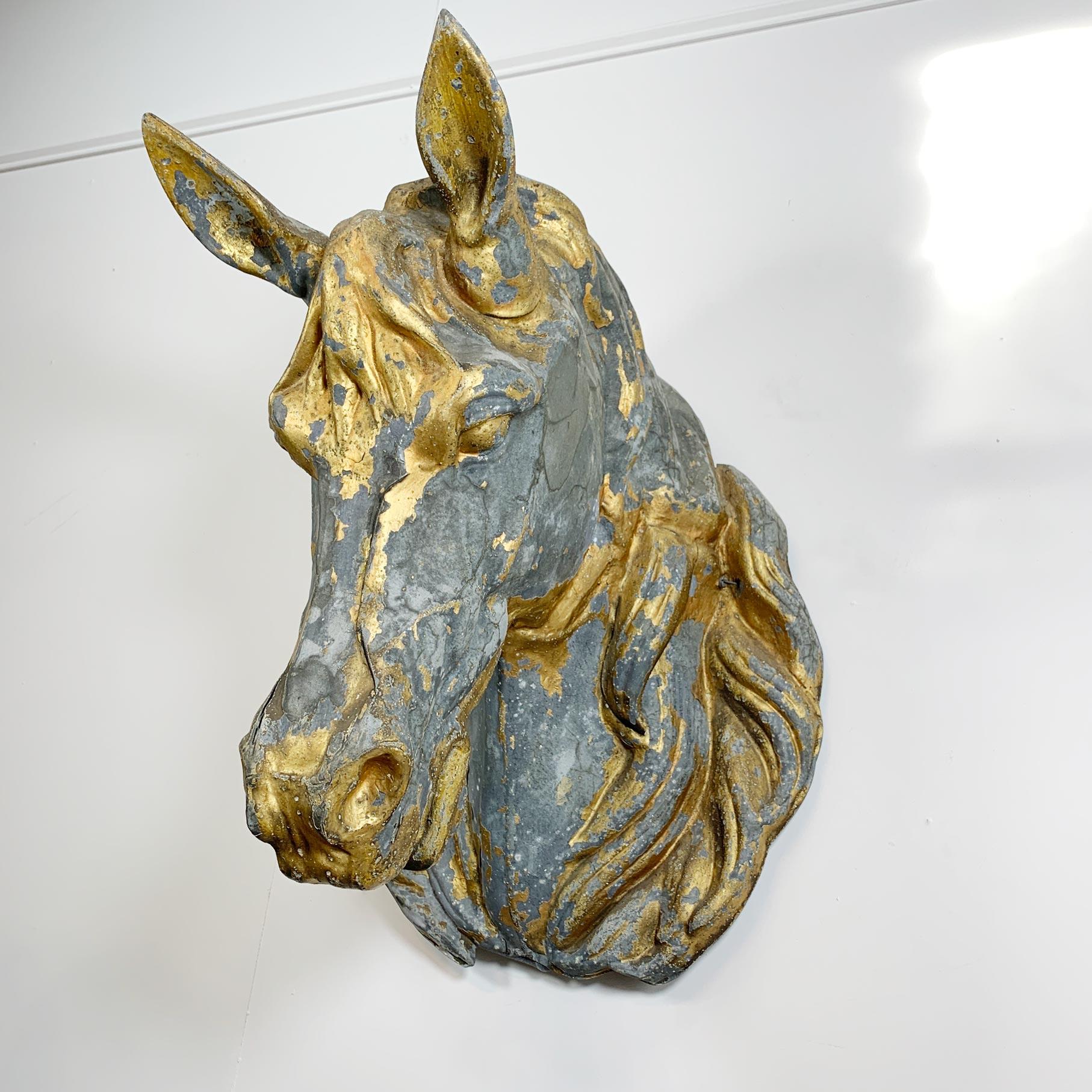 Zink und Gold Pferdekopf Metzger Handelszeichen Flemish 1860 im Angebot 6