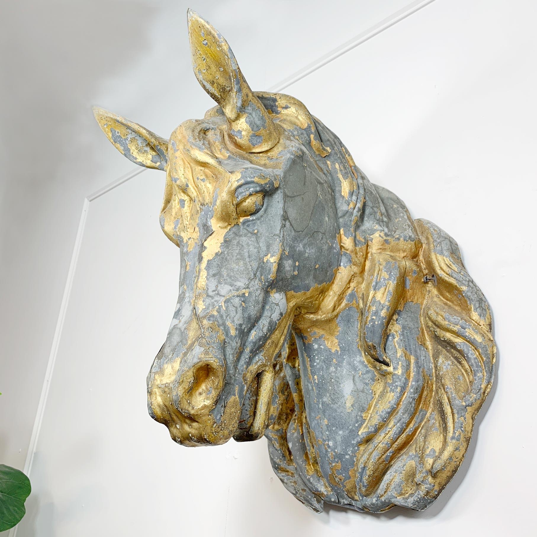 Enseigne de boucherie en zinc et or à tête de cheval Flemish 1860 en vente 8