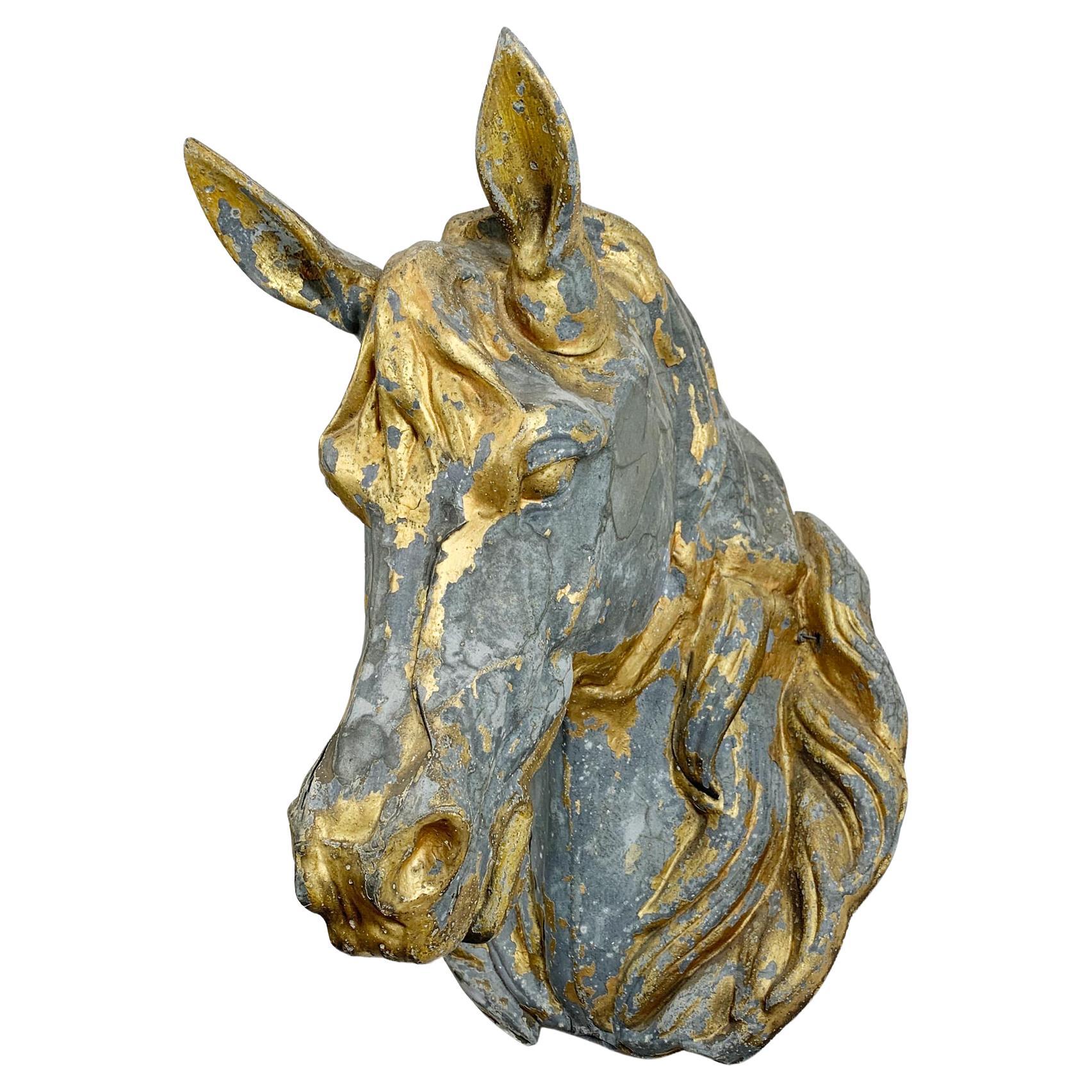 Enseigne de boucherie en zinc et or à tête de cheval Flemish 1860