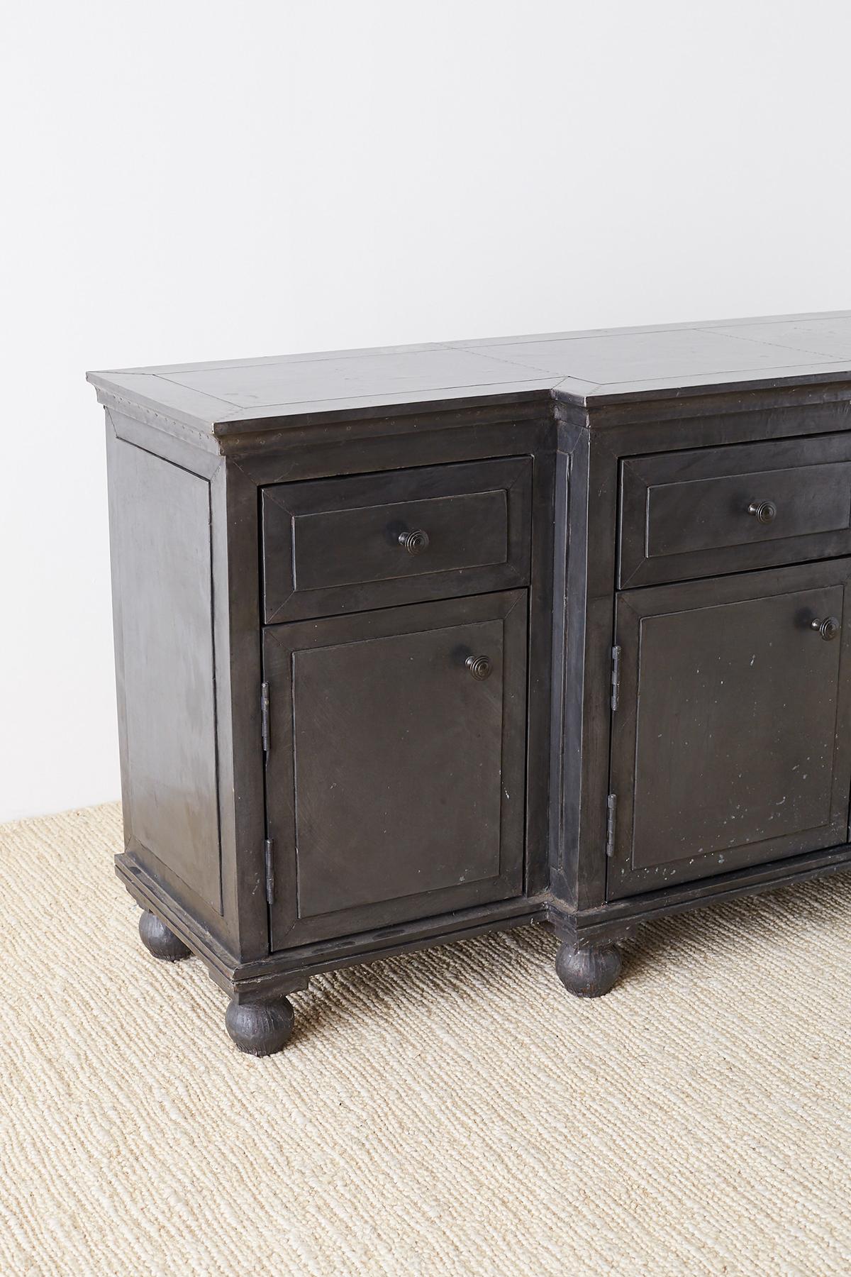 Industrial Zinc Metal Wrapped Sideboard Credenza or Buffet