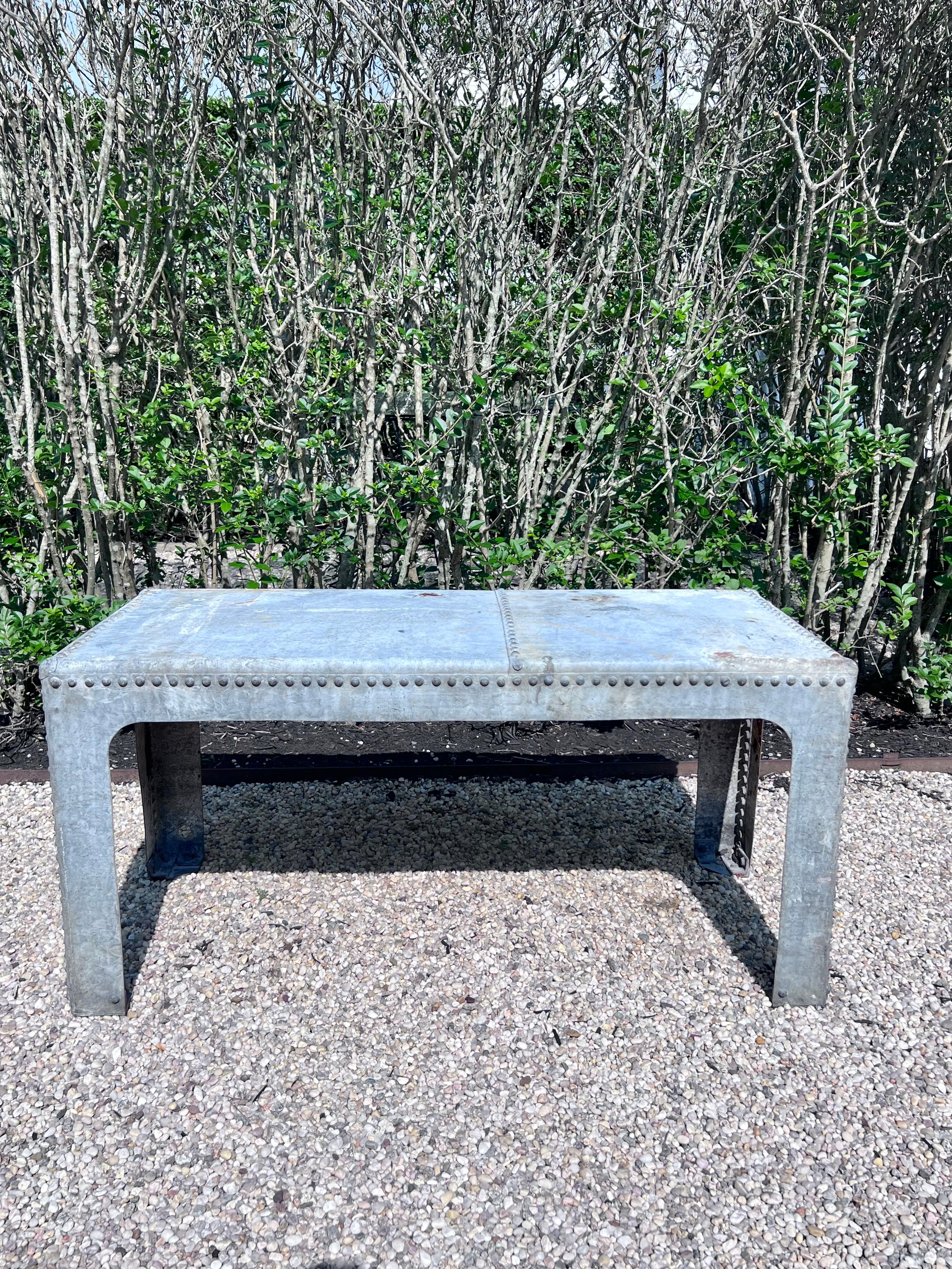 Galvanized Zinc Outdoor Table, 1900s France For Sale