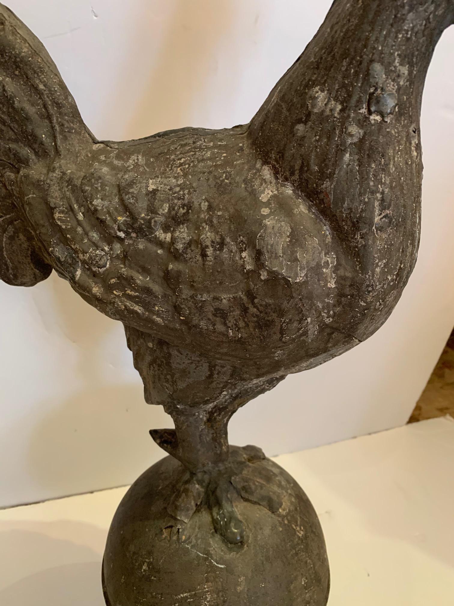 Zinc Rooster Weather Vane Sculpture on Custom Stand In Excellent Condition In Hopewell, NJ